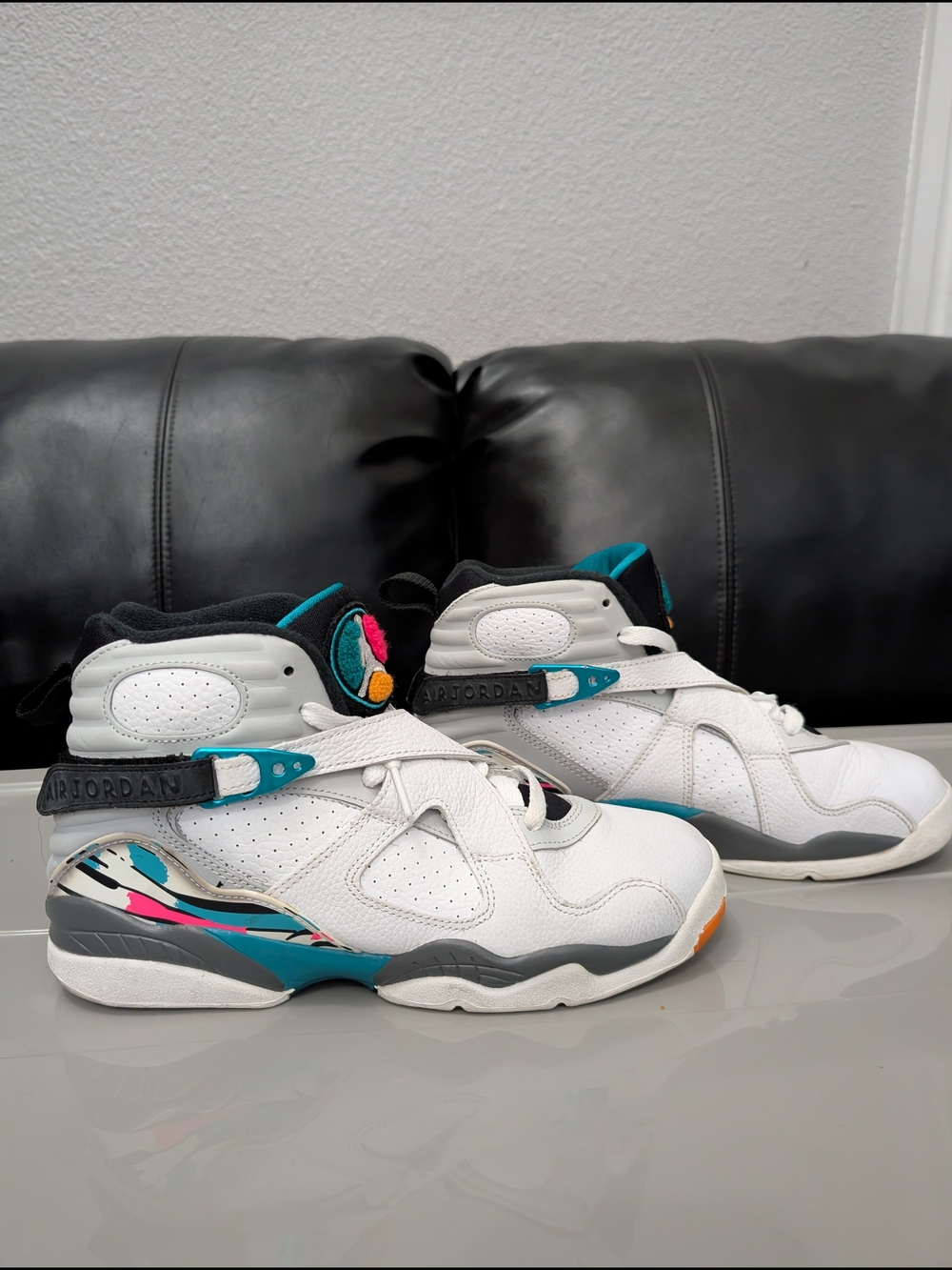 Nike Air Jordan 8 Retro GS South Beach Sneakers White Teal 7Y / Women’s 8.5